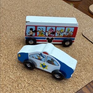 Vintage Disney Character Wooden Toy Cars Holding Toys Mickey Mouse Minnie Duck